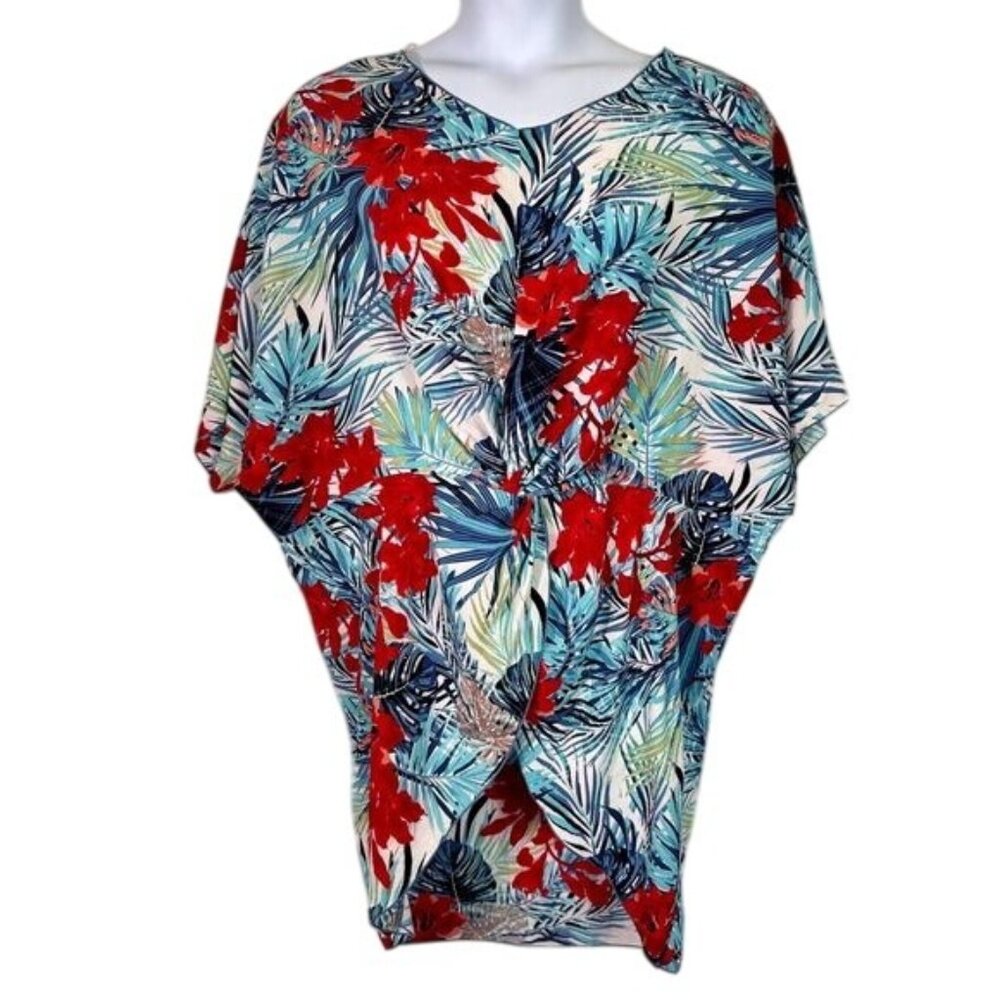 Cha Cha Vente Tropical Flora High Low Tunic Blouse Swim Cover Up Size XL